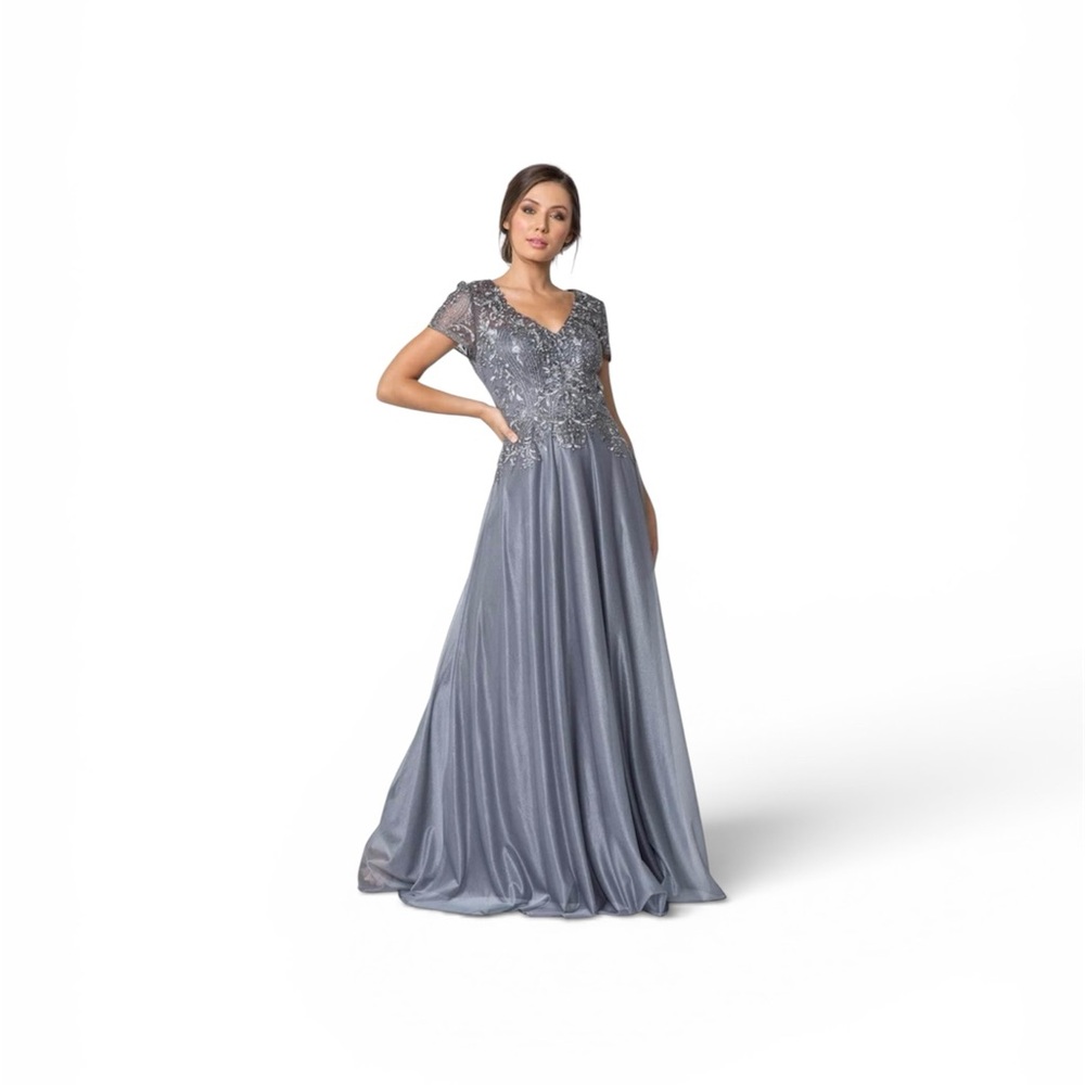 Silver Embellished V-Neck Maxi Gown